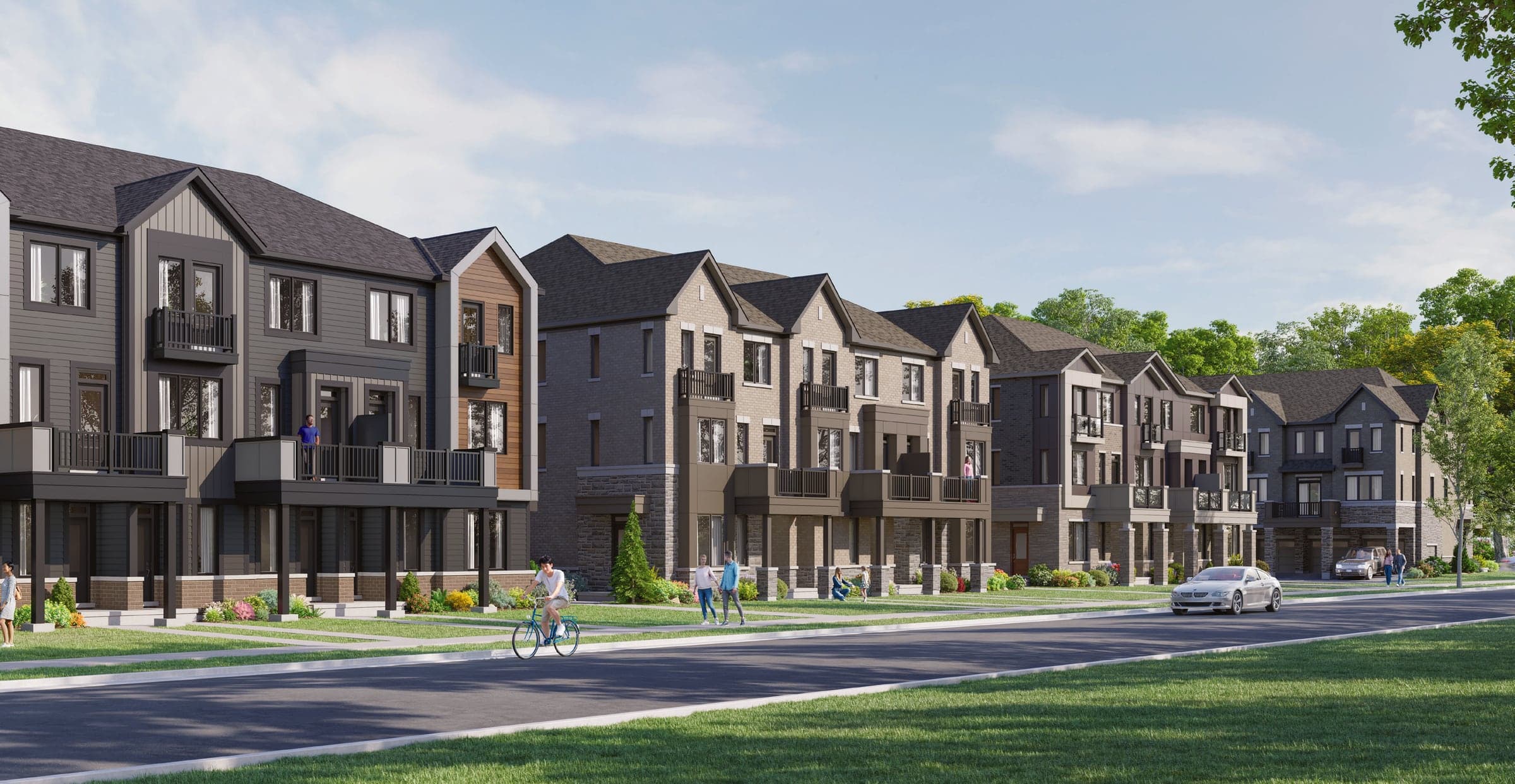 Clairmont townhomes streetscape in Guelph. Artist's concept.