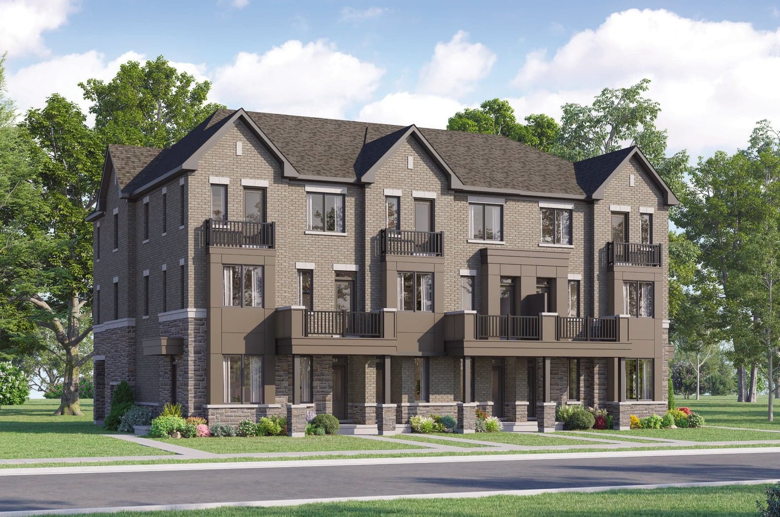 The Bromley townhomes, Elevation D, front. Artist's concept.