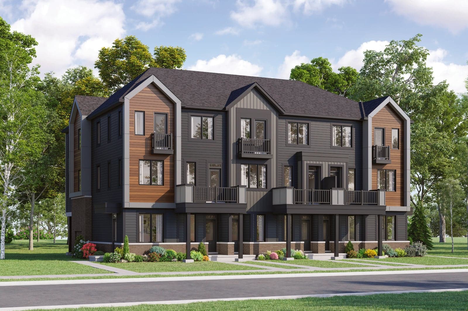 The Greenside End townhomes, Elevation B, front. Artist's concept.