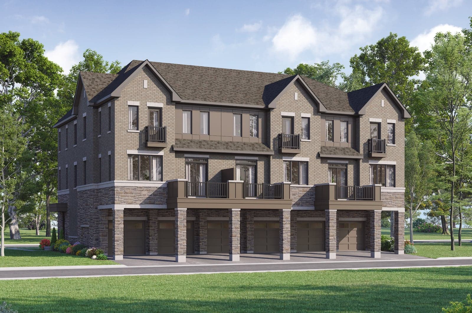 The Mirabelle townhomes, Elevation D, rear. Artist's concept.