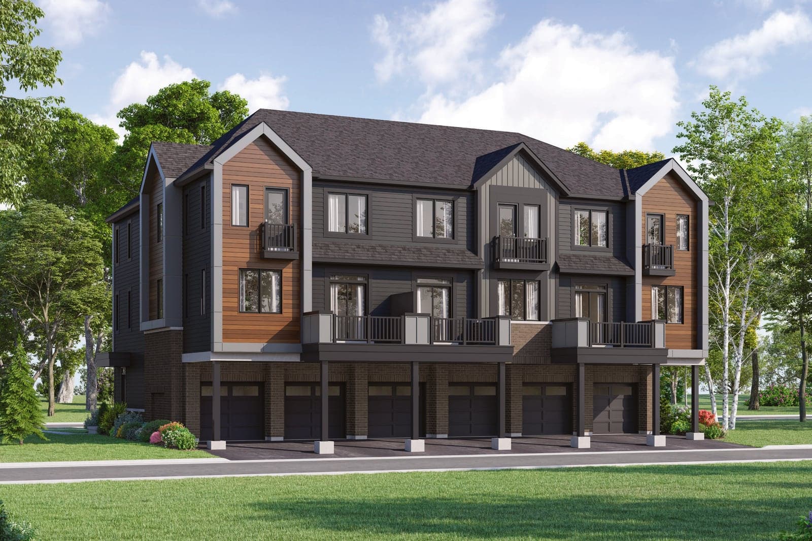 The Silverstone Corner townhomes, Elevation B, rear. Artist's concept.